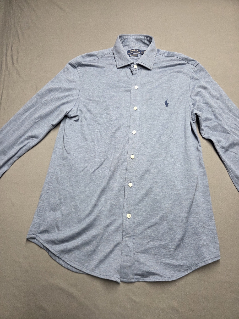 Polo Ralph Lauren Blue Jersey Stretch Dress Shirt Button Down Men's Size Large L
